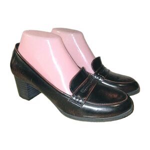 AMERICAN EAGLE Sz 7.5  Vintage Y2K Chunky Heel Red Brown Heel Oxford Loafers